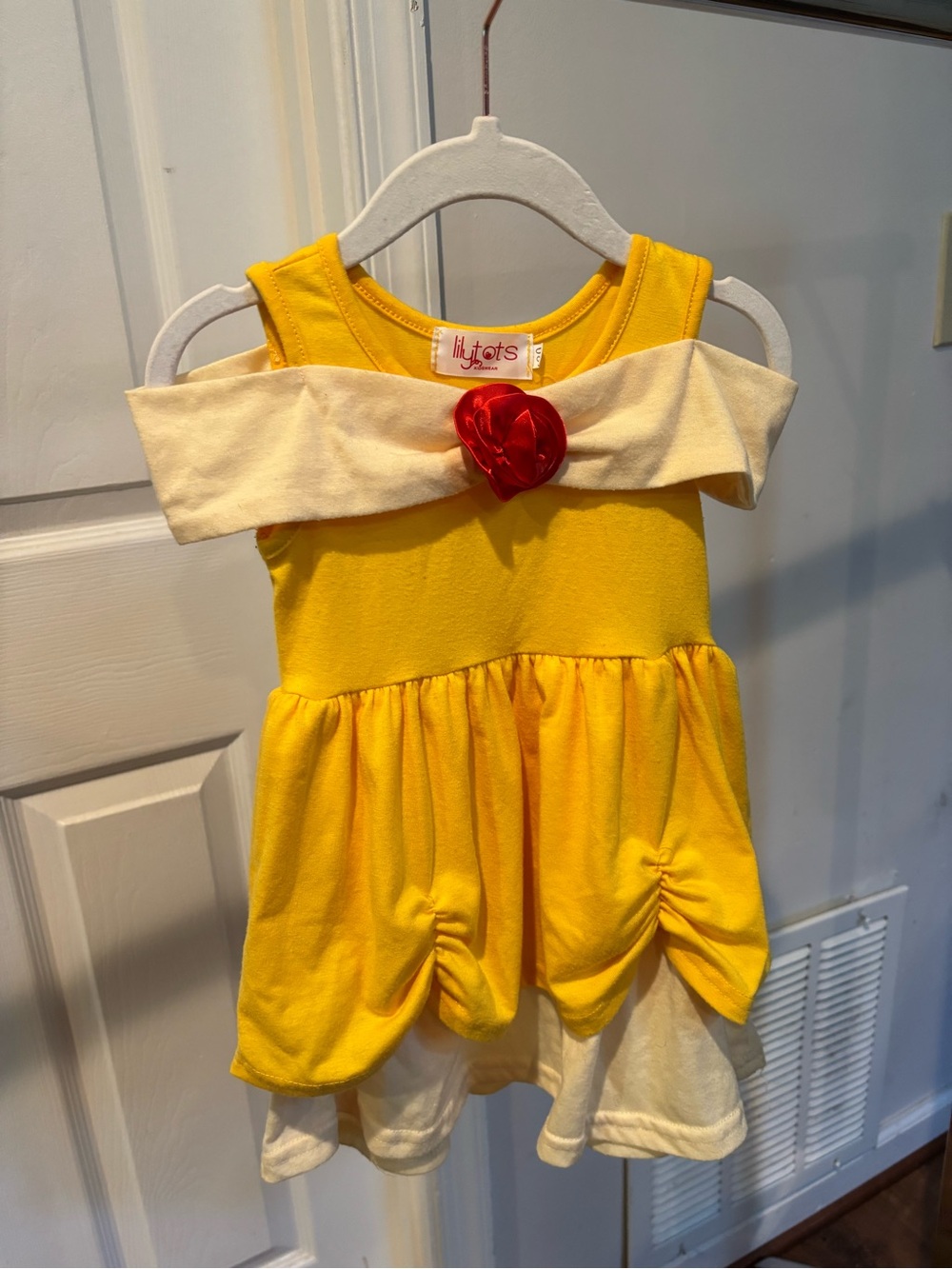 Belle Princess Dress Costume with Red Rose